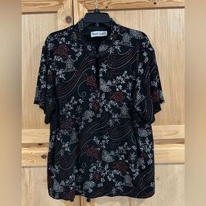 Ronni Nicole Black Red Silver Sequins Oriental Inspired Floral Top